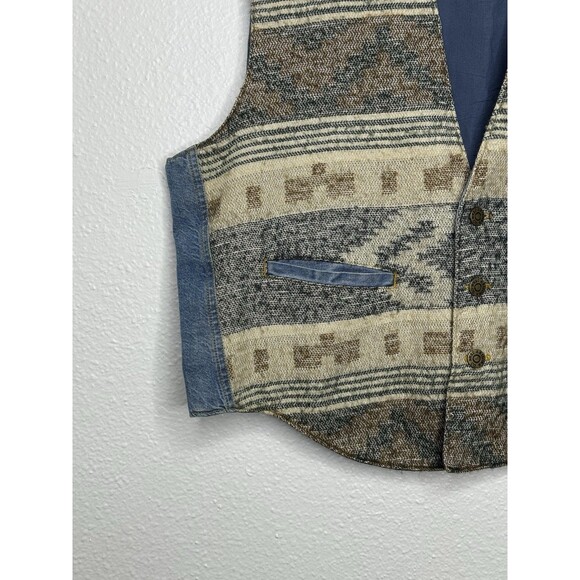 Vtg 90s Arizona Jean Company Denim Vest Western Aztec Boho Mens Sz Large Cowboy - Picture 4 of 16